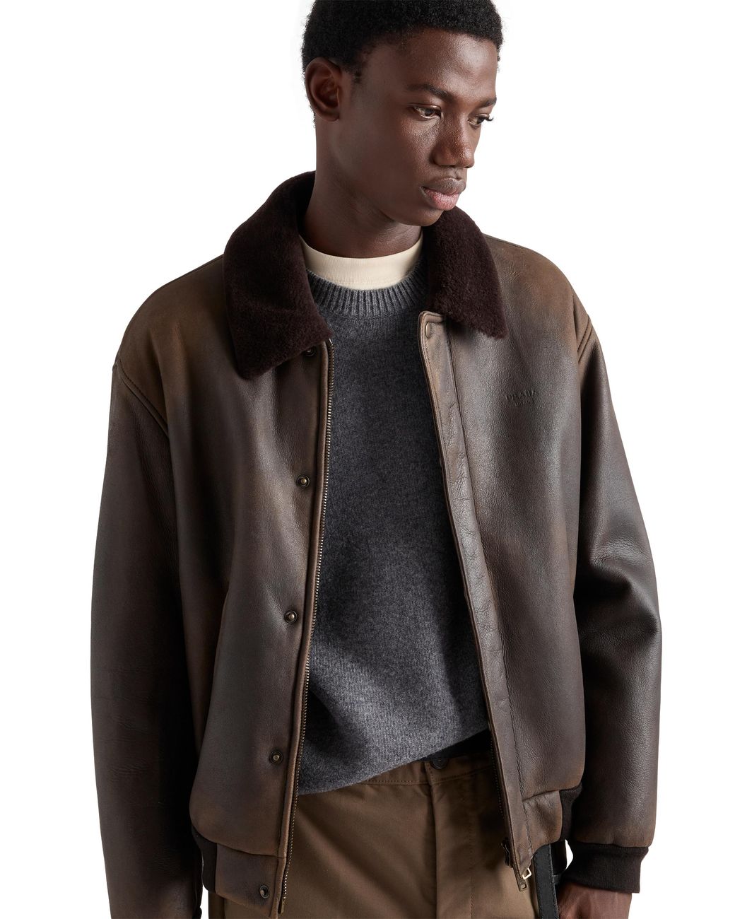 Prada Black Shearling Bomber Jacket for men