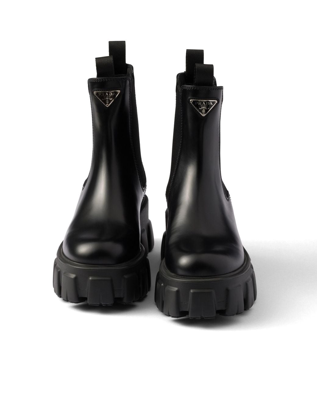 Prada Black Monolith Brushed Leather Chelsea Boots