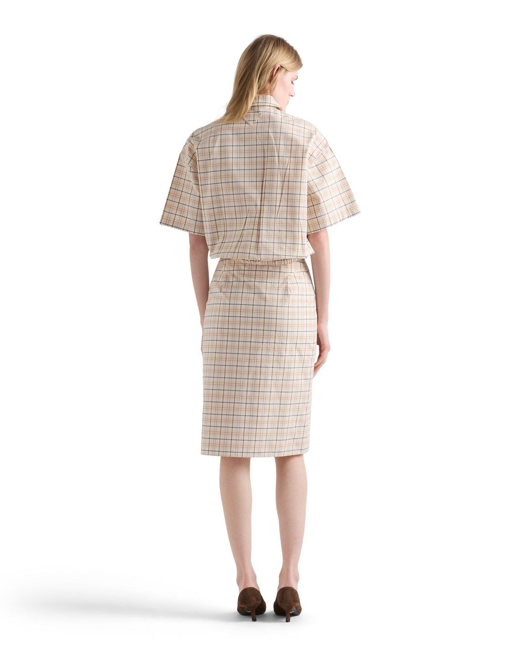Prada White Embroidered Checked Poplin Top