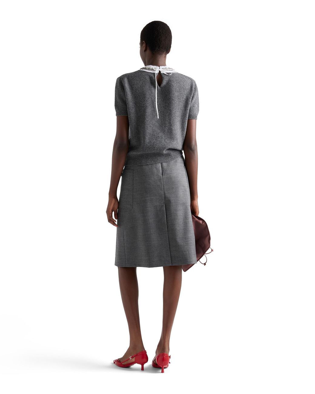 Prada Gray Short-Sleeved Wool And Cashmere Sweater, Slate