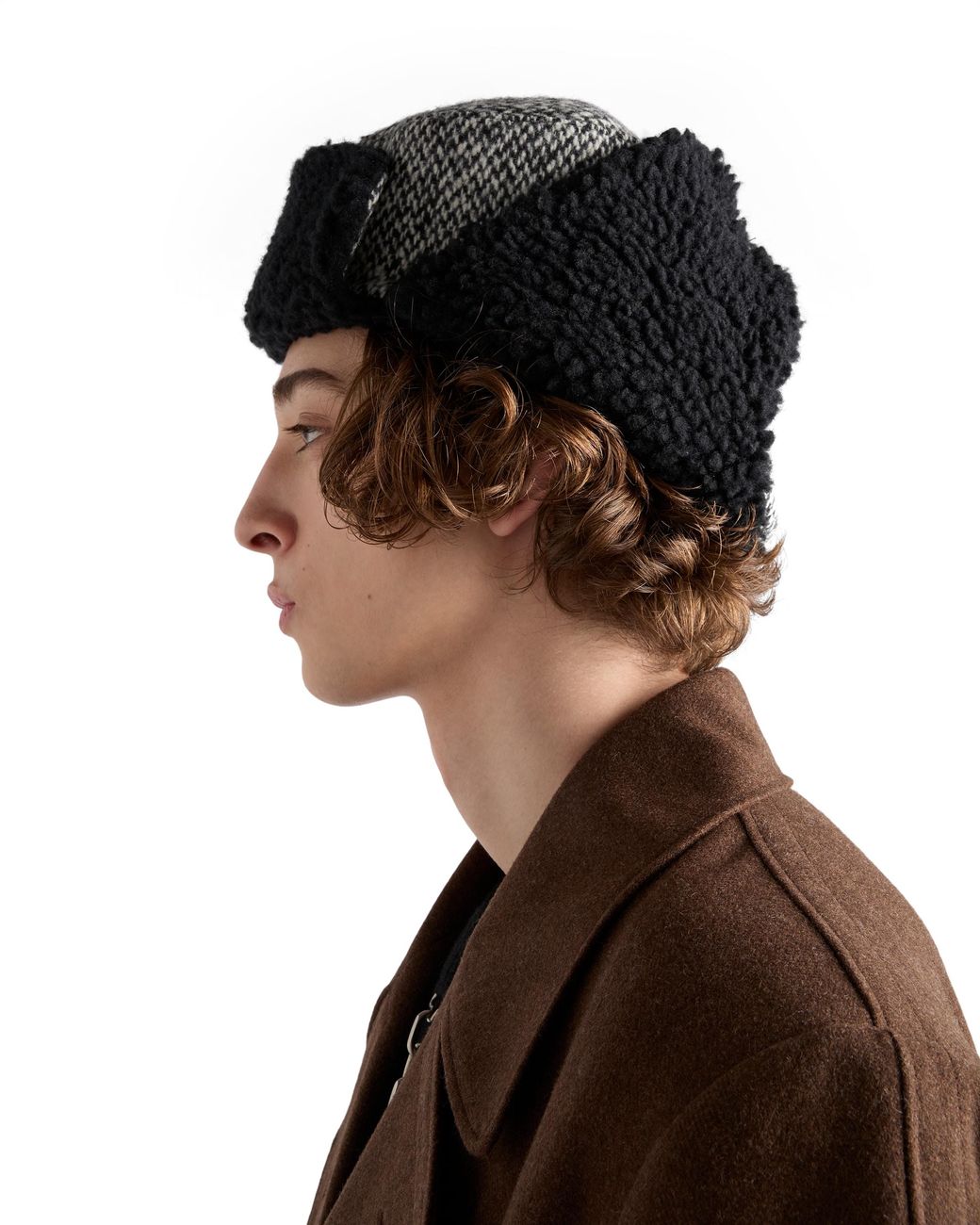 Prada Black Tweed Trapper Hat for men