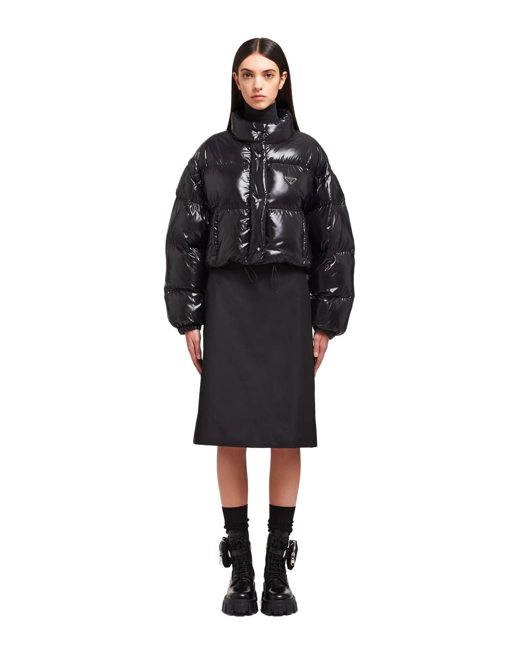 Chaqueta De Plumón Corta Convertible De Re-Nylon, Mujer, Talla Prada de color Black