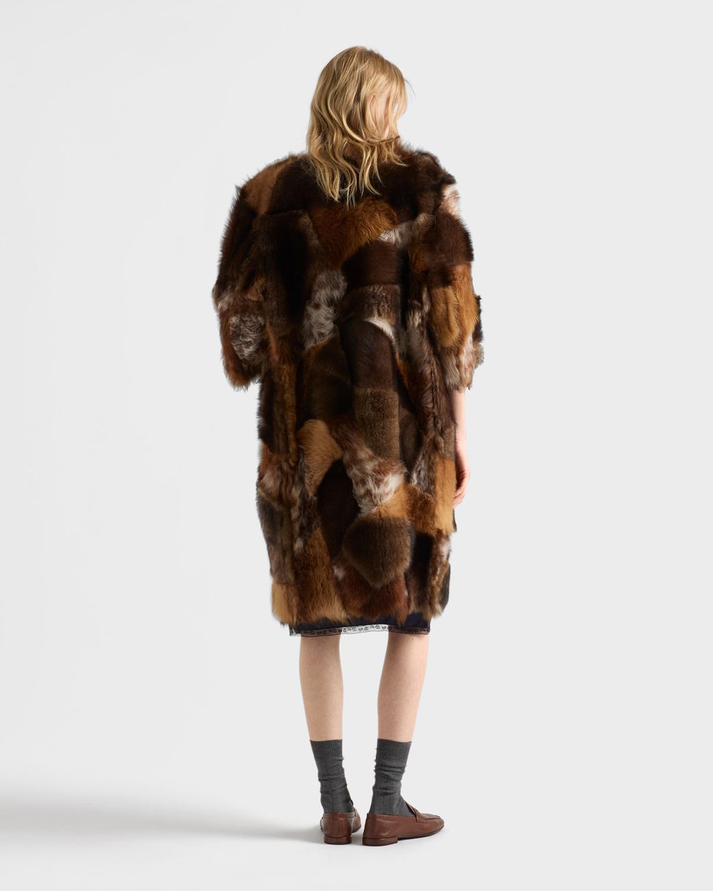 Prada Brown Patchwork Shearling Coat