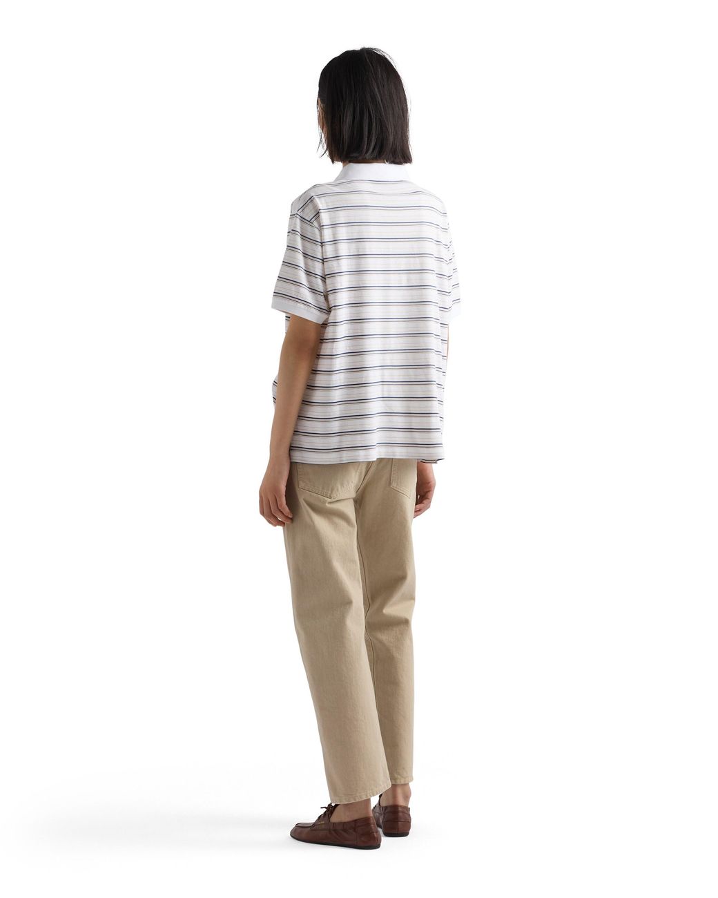 Prada White Striped Piqué Polo Shirt