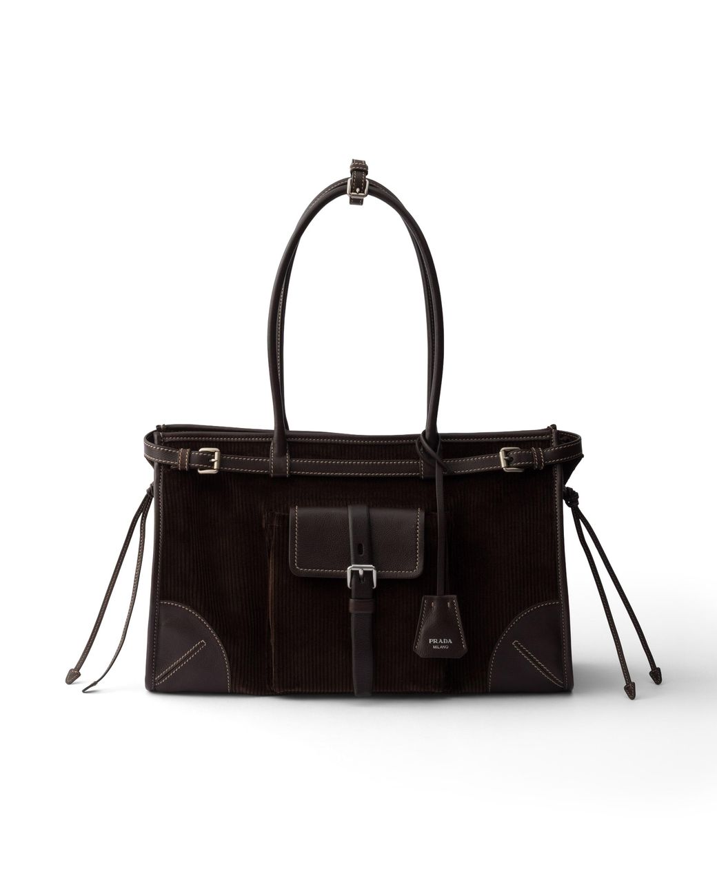 Prada Black Bonnie Large Corduroy And Leather Handbag