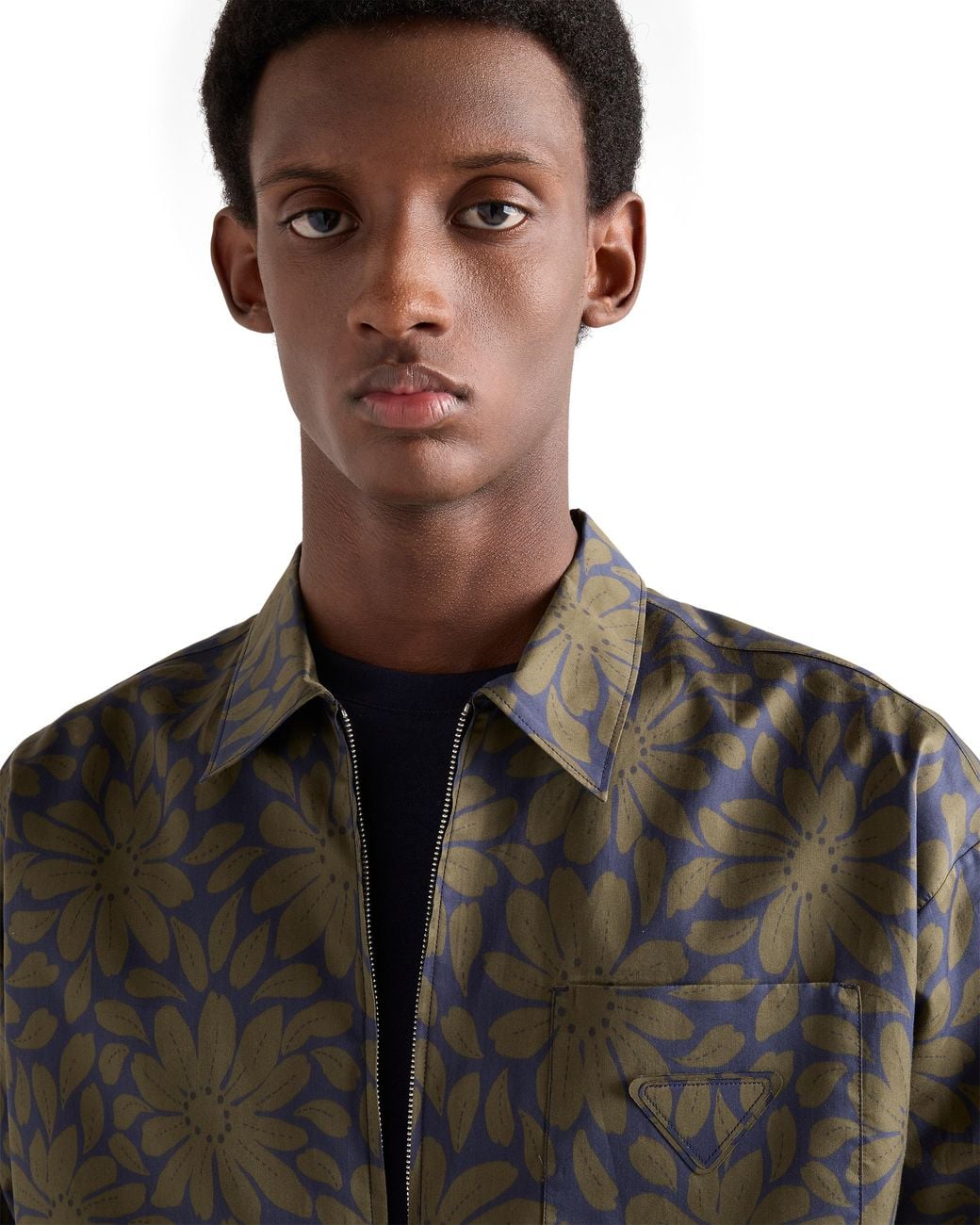 Prada Gray Printed Cotton Blend Zipper Shirt for men