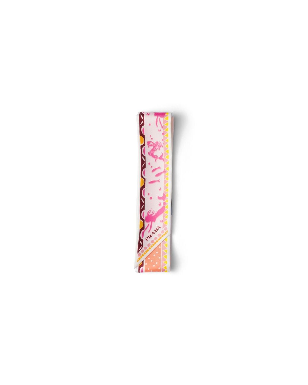 Prada White Printed Silk Twill Skinny Scarf