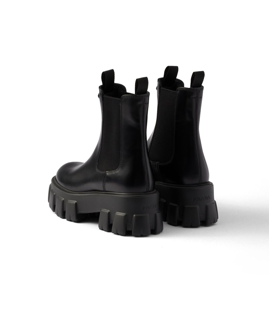 Prada Black Monolith Brushed Leather Chelsea Boots