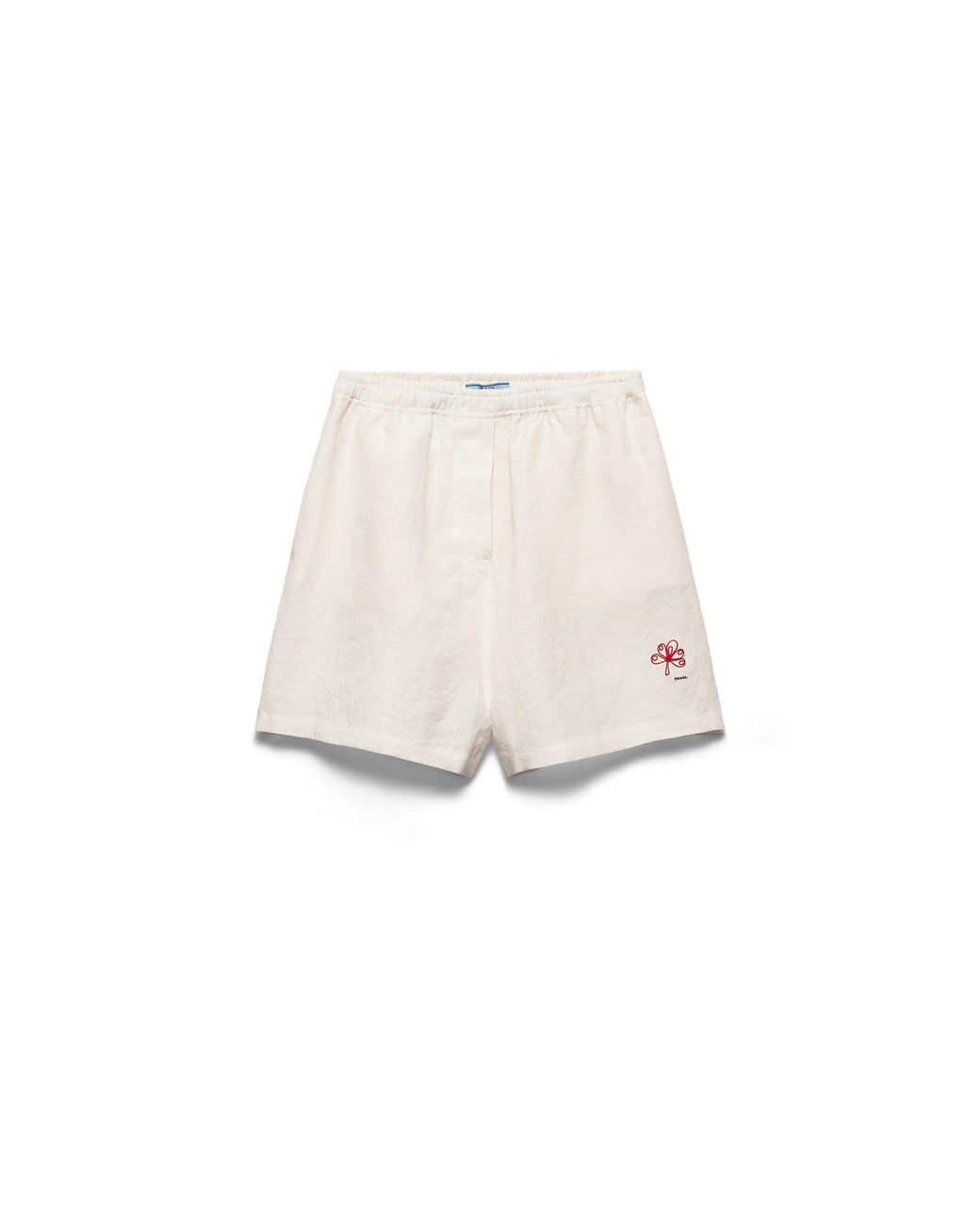 Prada White Embroidered Slubbed Linen Shorts