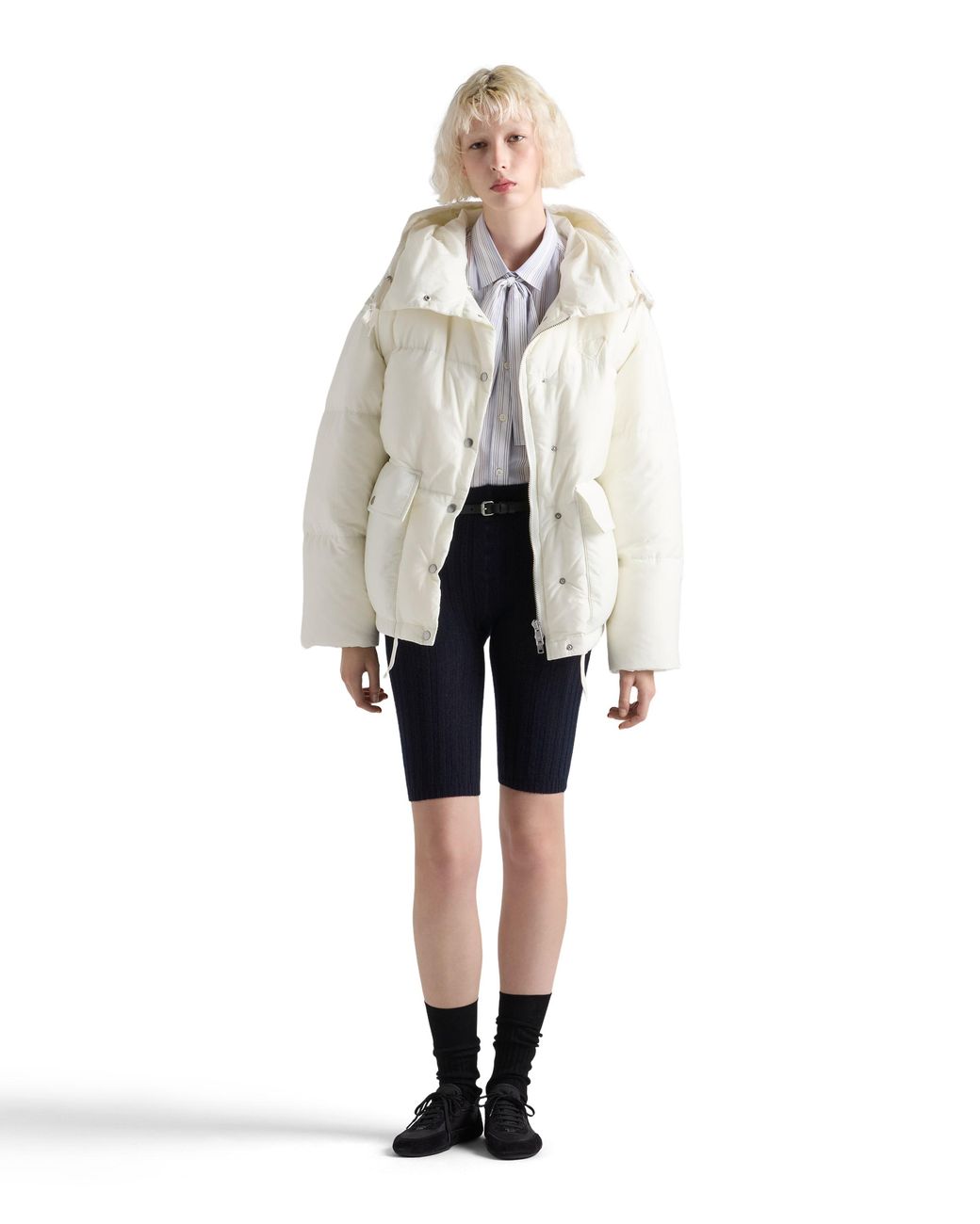 Prada White Medium-Weight Hooded Soft Fabric Down Jacket