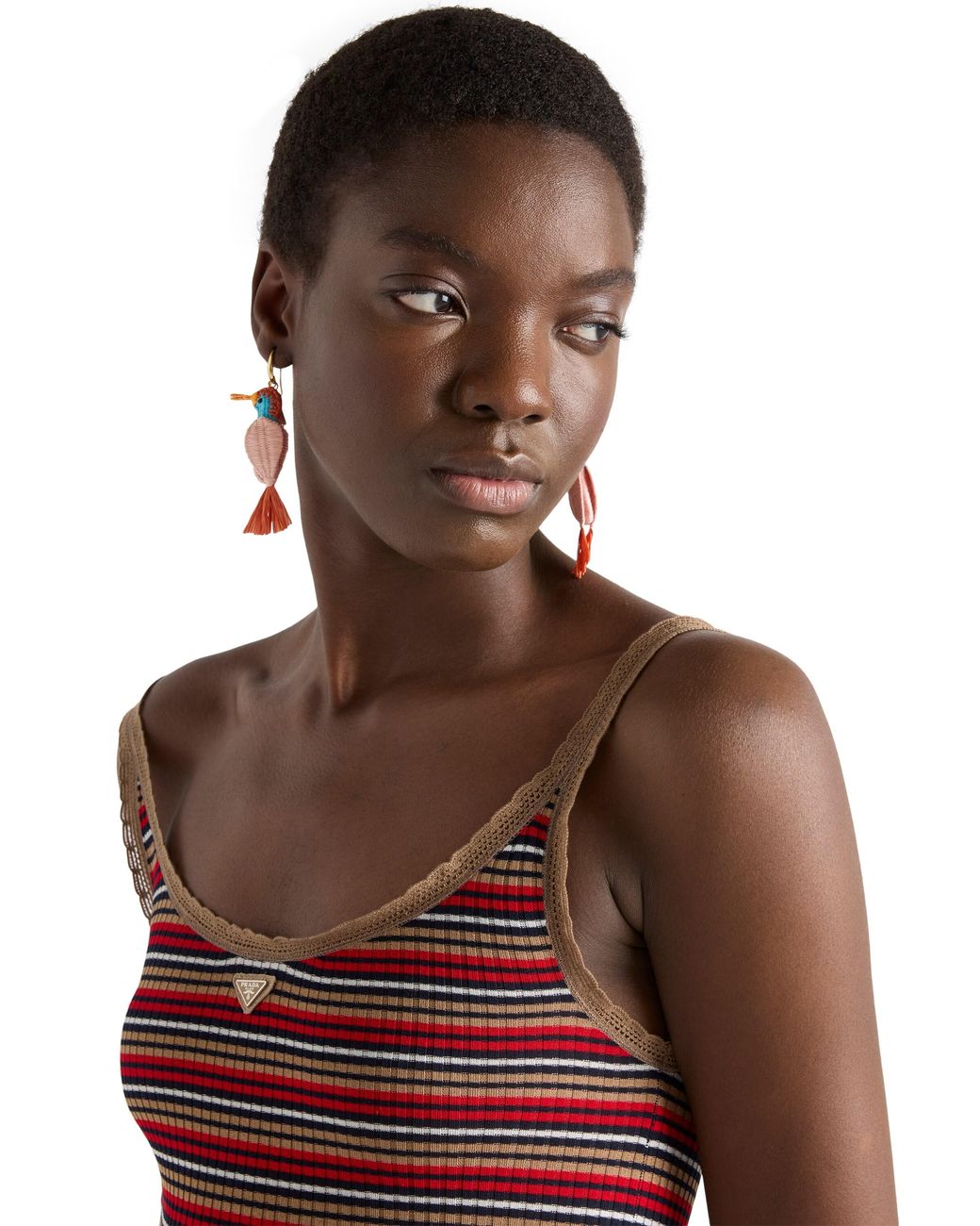 Prada White Metal And Crochet Earrings