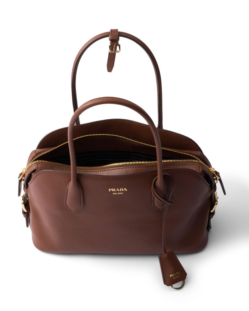 Prada Brown Signet Medium Leather Tote Bag