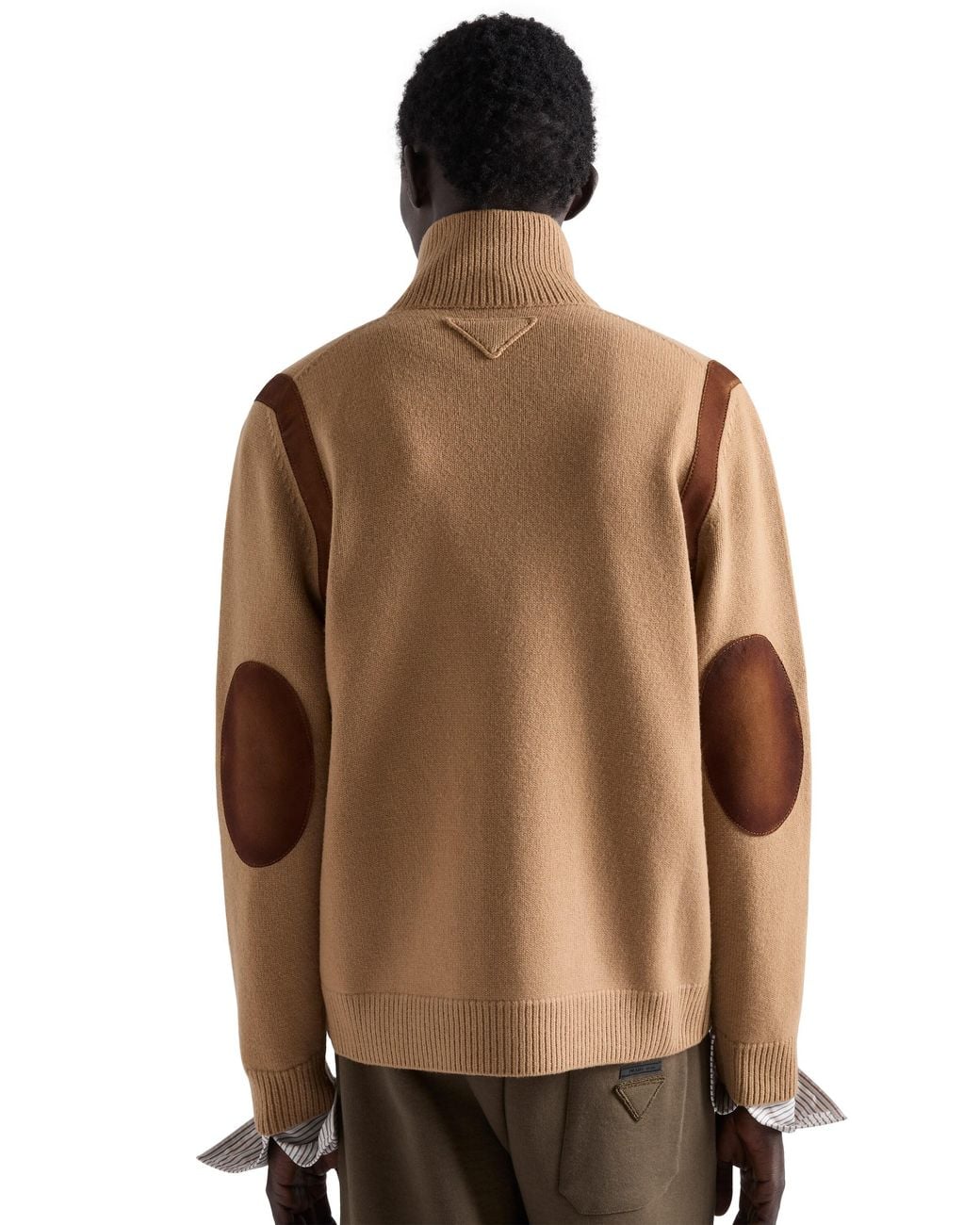 Prada Brown Wool Cardigan With Leather Appliqués for men