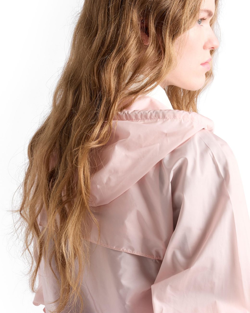 Prada Pink Lightweight Re-Nylon Hooded Raincoat, Alabaster