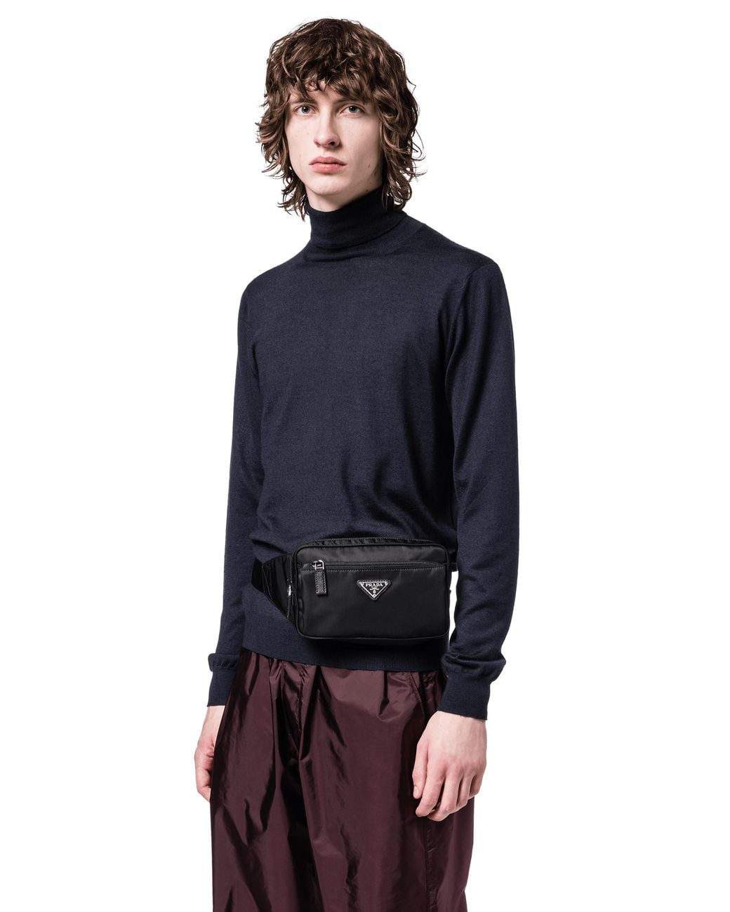 Prada Black Urban Nylon And Saffiano Leather Mini Belt Bag for men