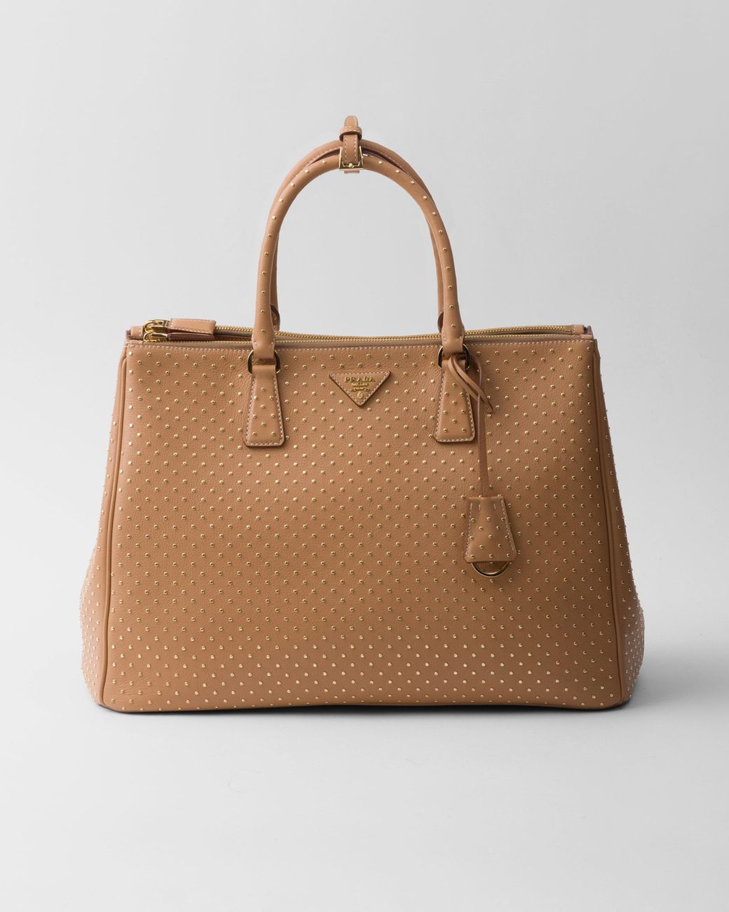 Prada Extra-Large Galleria Studded Leather Bag in Natural | Lyst