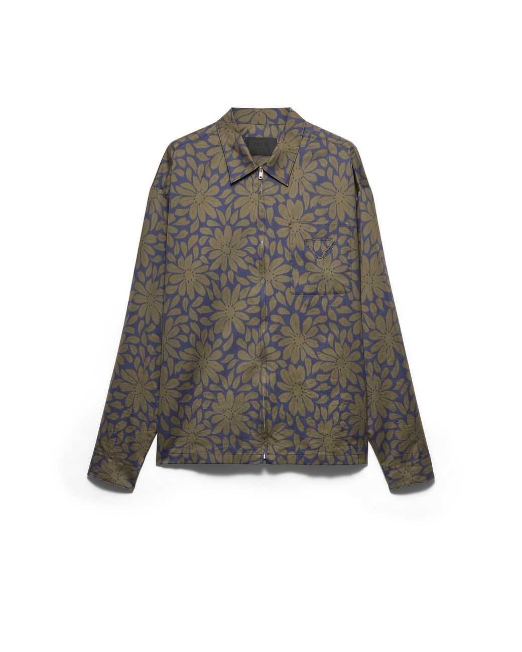 Prada Gray Printed Cotton Blend Zipper Shirt for men