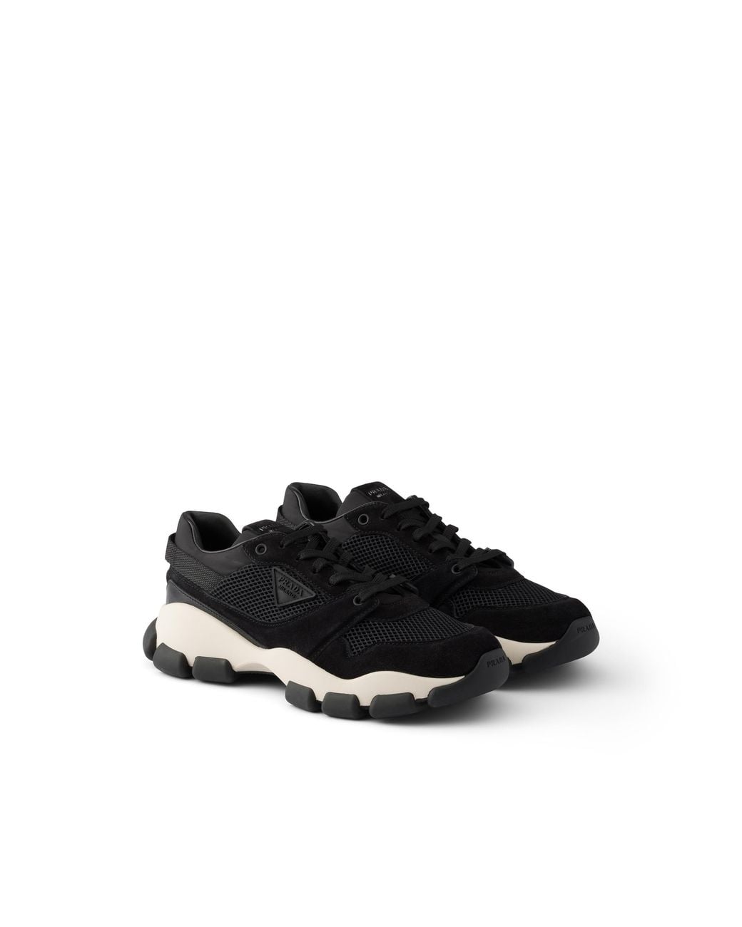 Prada Black Mesh Fabric And Suede Sneakers