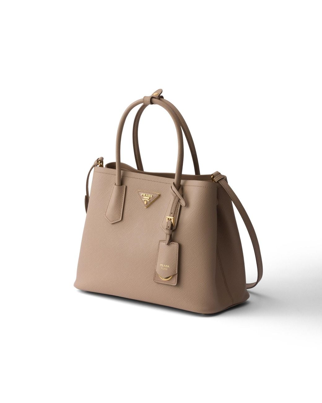 Prada Natural Double Medium Saffiano Leather Bag, Cameo
