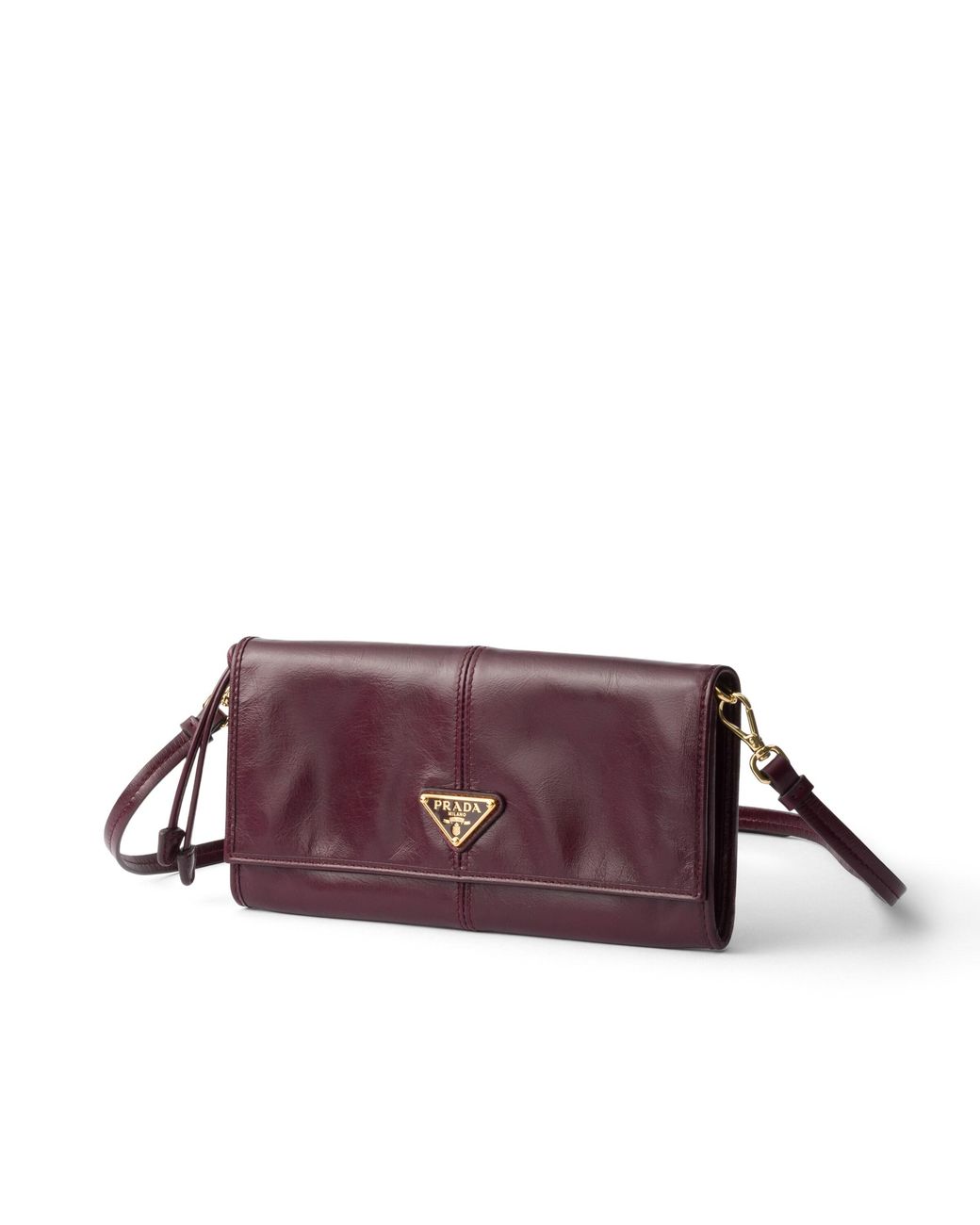 Prada Purple Leather Wallet With Shoulder Strap