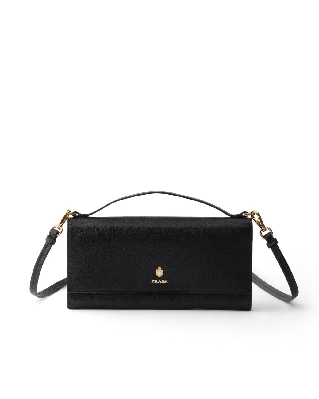 Prada Black Leather Wallet With Shoulder Strap