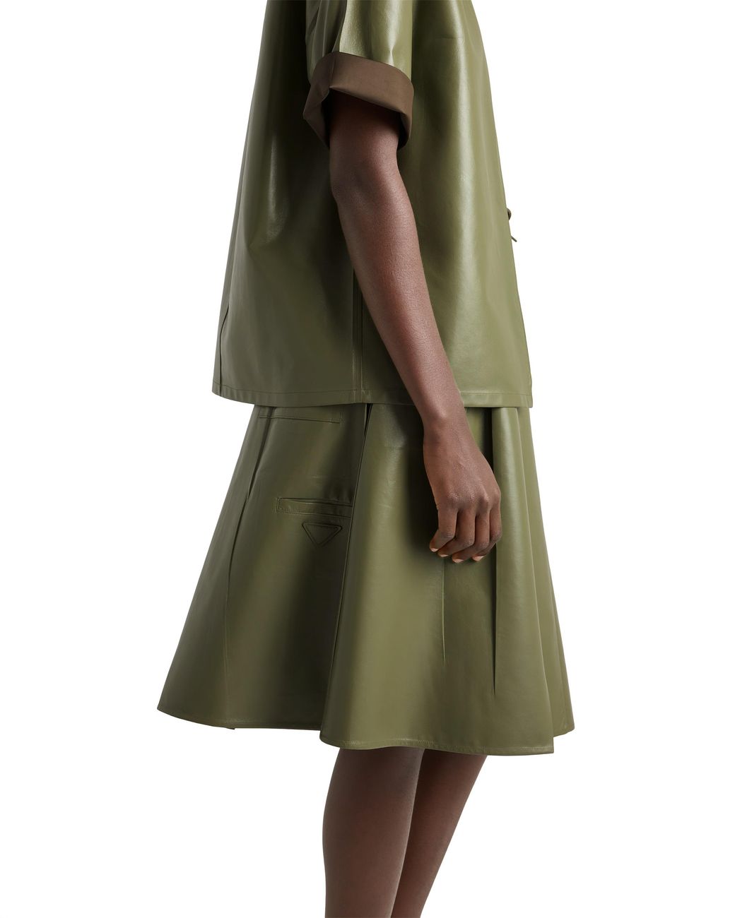 Prada Green Pleated Nappa Leather Skirt