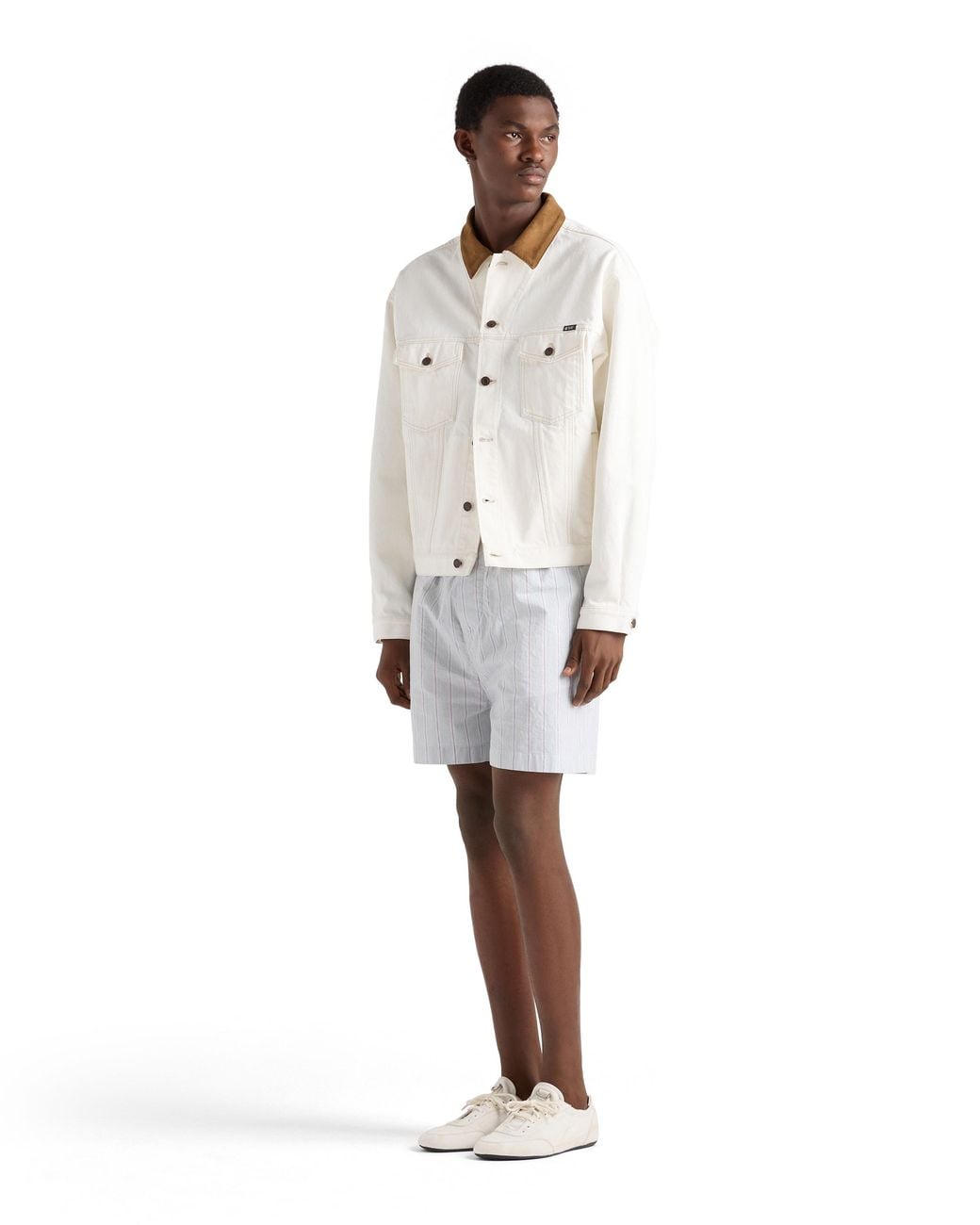 Prada White Old Denim Jacket With Leather Details for men
