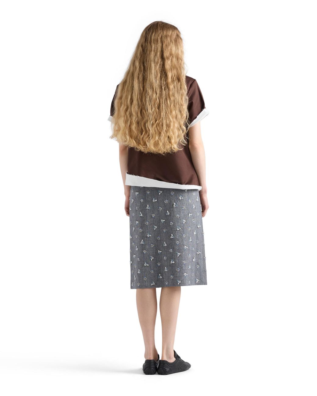 Prada Gray Embellished Pinstripe Wool Midi-Skirt