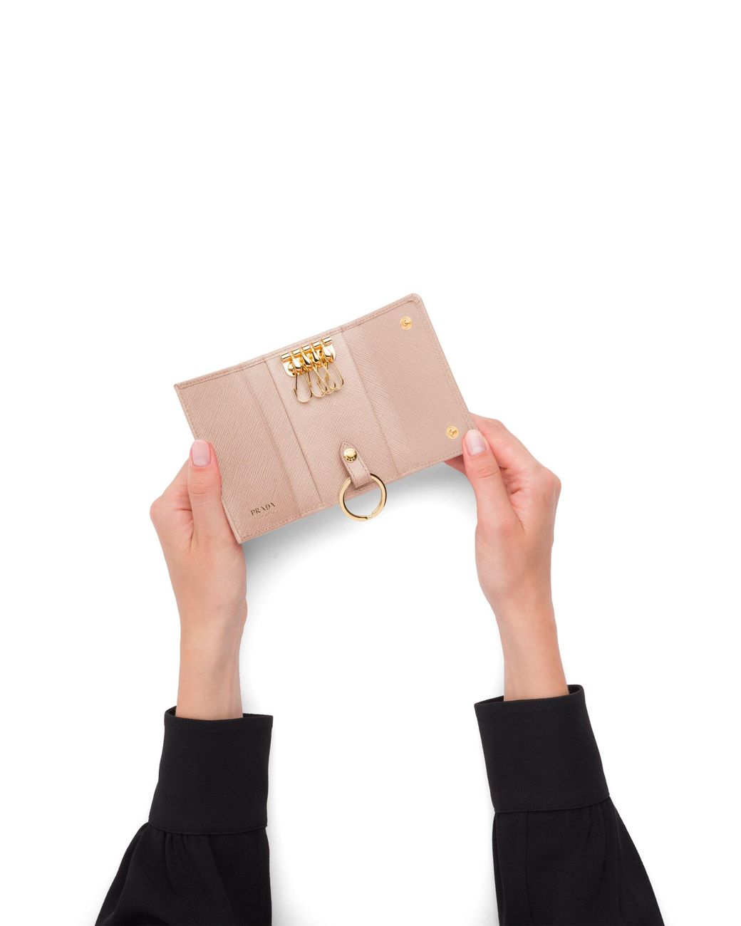 Prada White Saffiano Leather Keychain