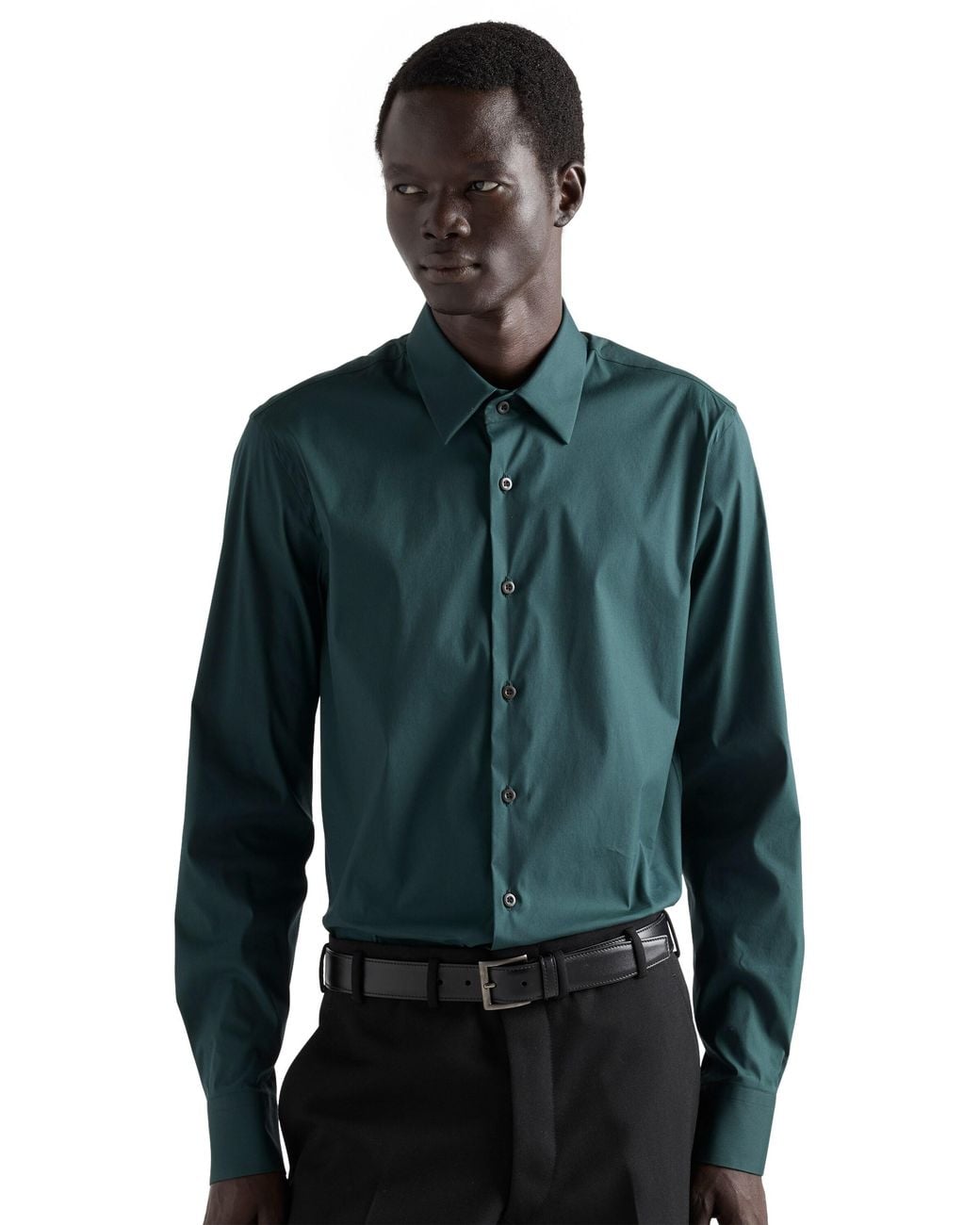 Prada Blue Stretch Cotton Shirt for men