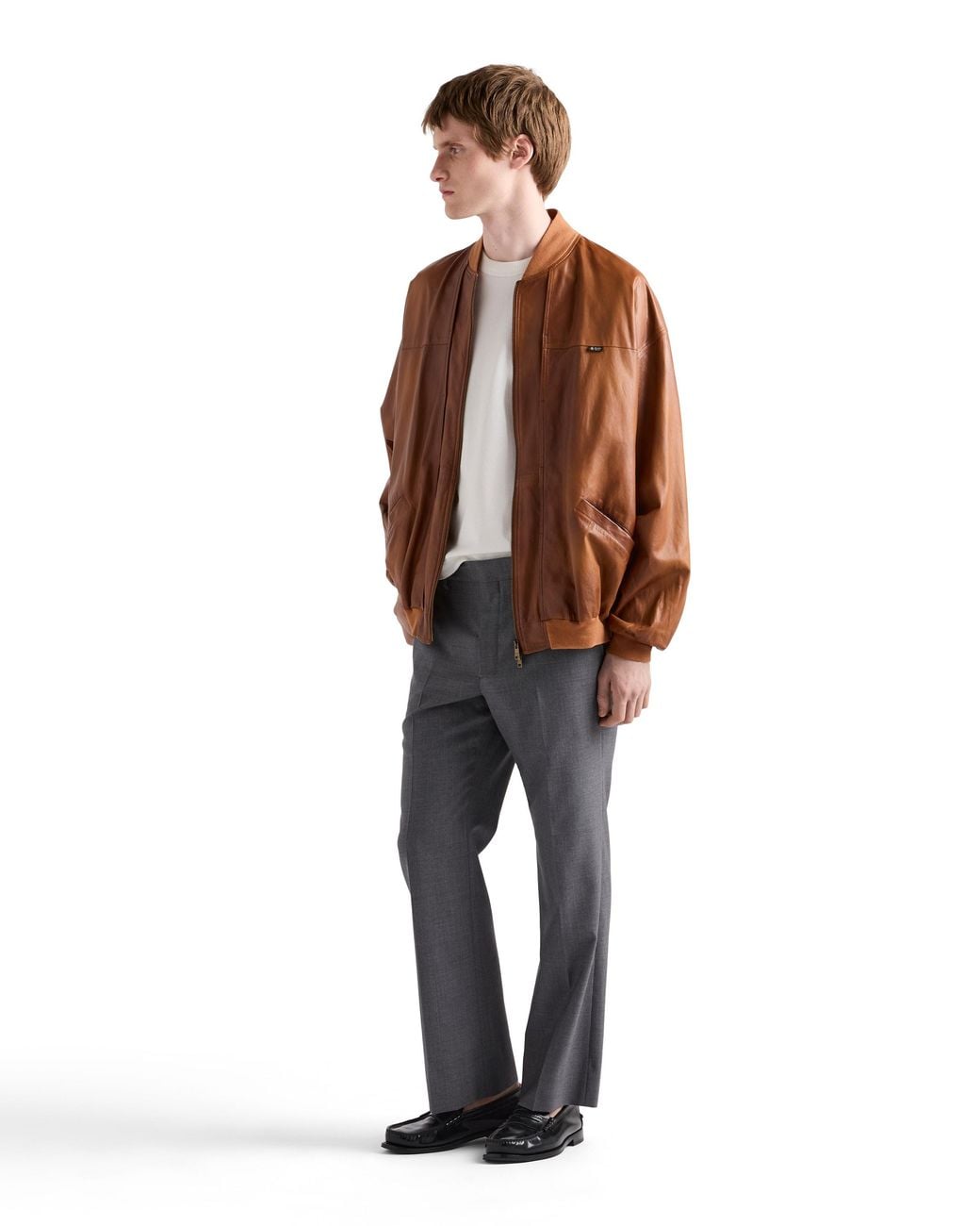 Prada Brown Oversized Nappa Leather Bomber Jacket for men