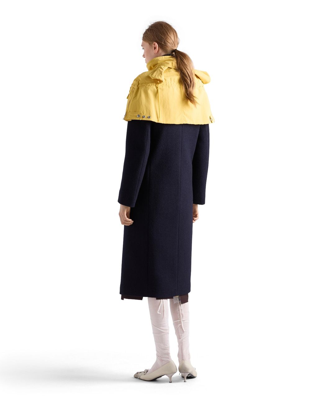 Prada Yellow Technical Fabric Capelet With Shearling Trim