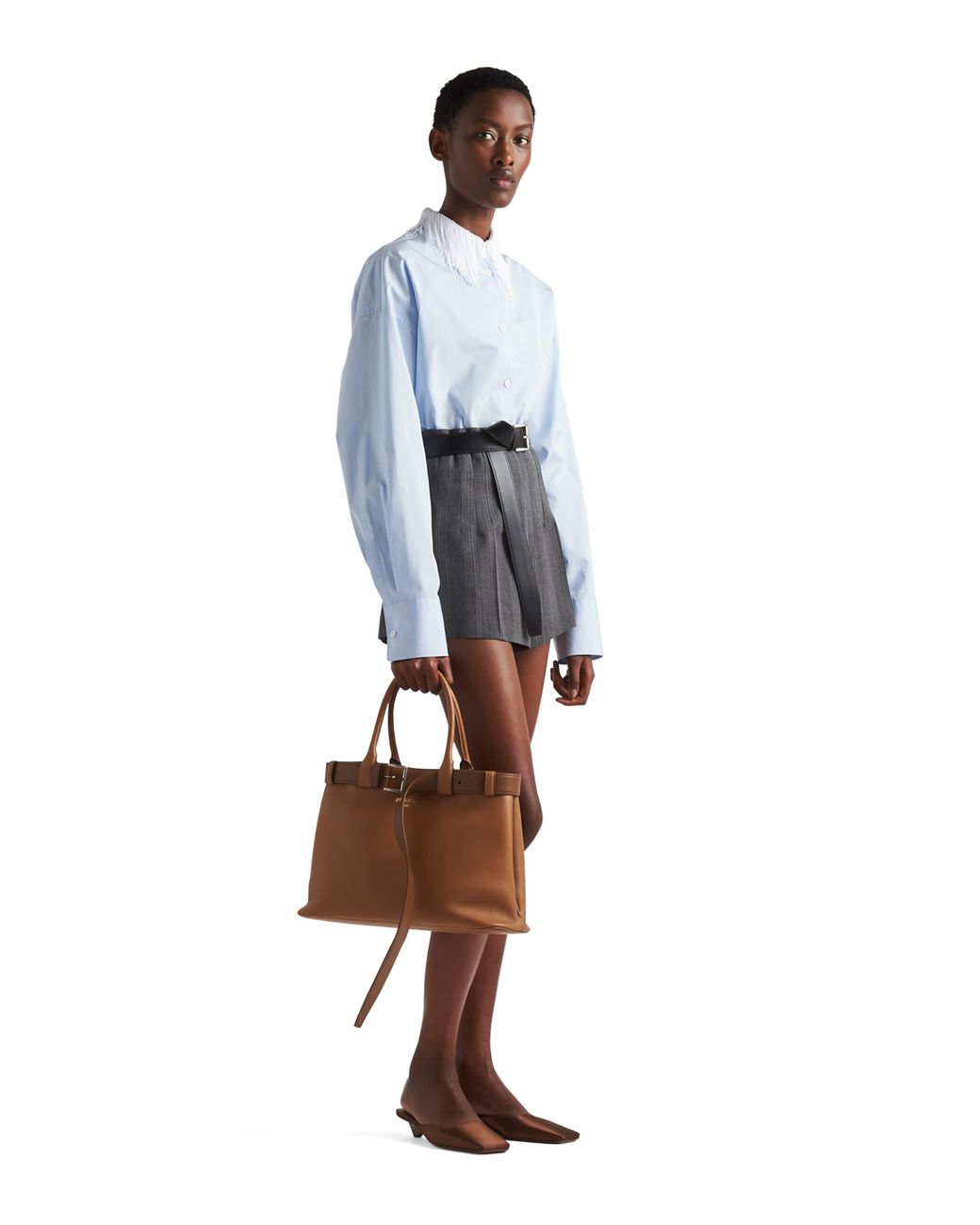Prada Brown Buckle Large Leather Handbag With Belt