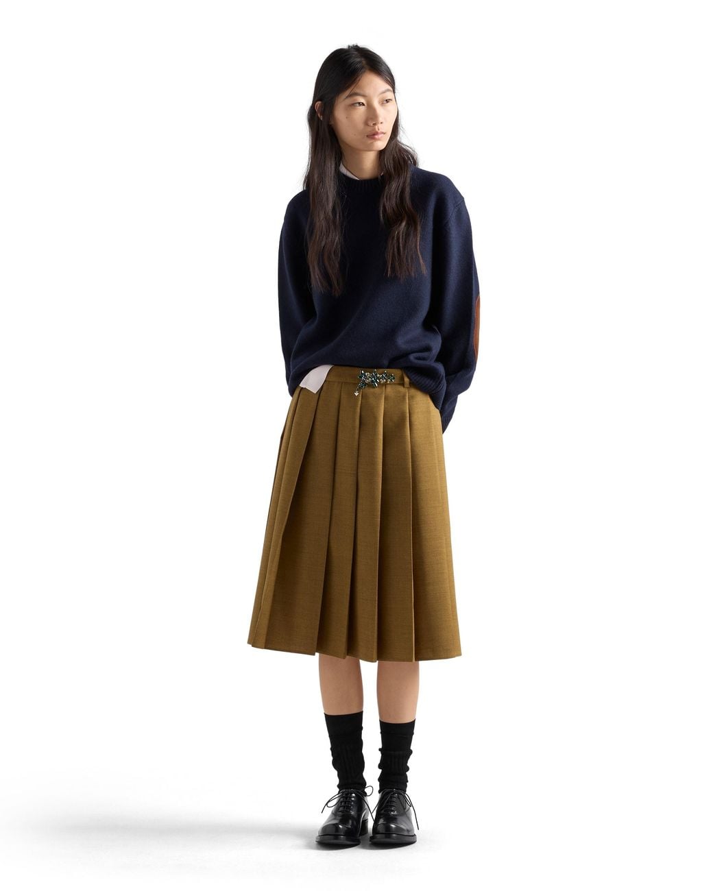 Prada Natural Hopsack Midi-Skirt