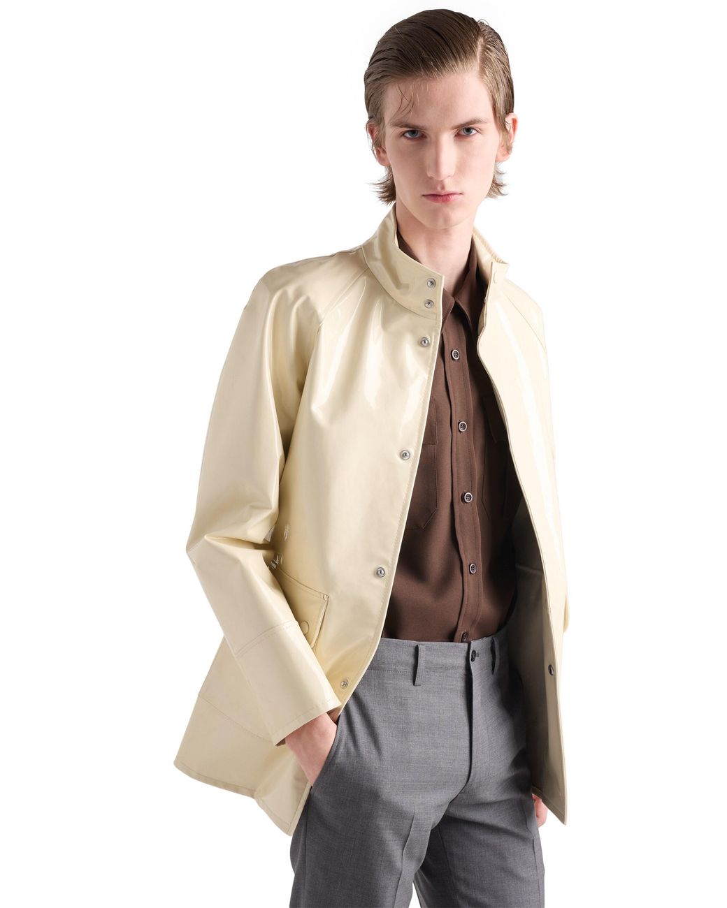 Prada Brown Short-Sleeved Technical Fabric Shirt for men