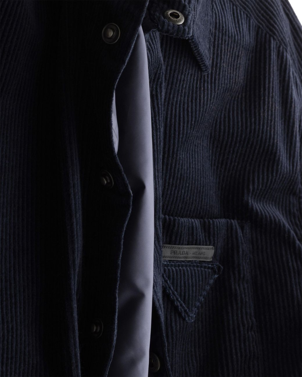 Prada Blue Logo-Embellished Padded Corduroy Cotton And Cashmere Shirt for men