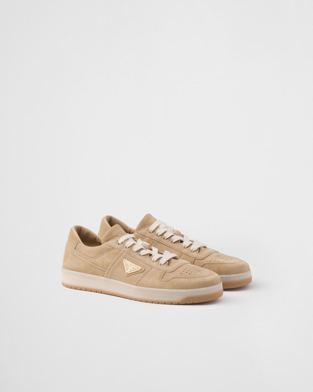 Prada Downtown Delavé Suede Sneakers in White for Men | Lyst