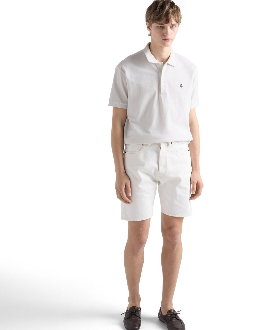 Prada White Garment-Dyed Cotton Polo Shirt for men