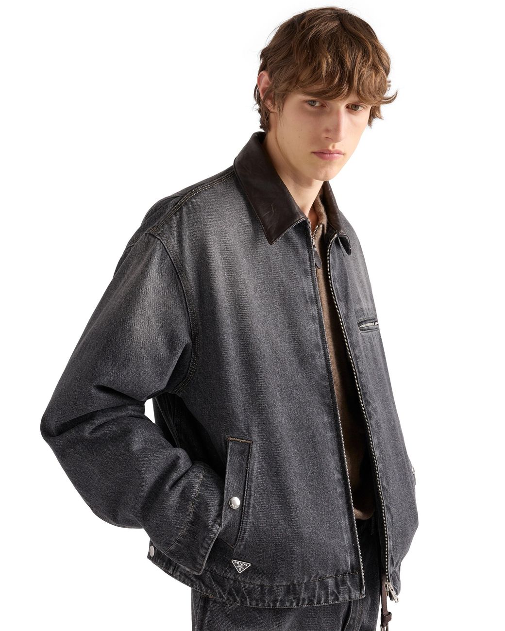 Prada Gray Denim Blouson Jacket for men