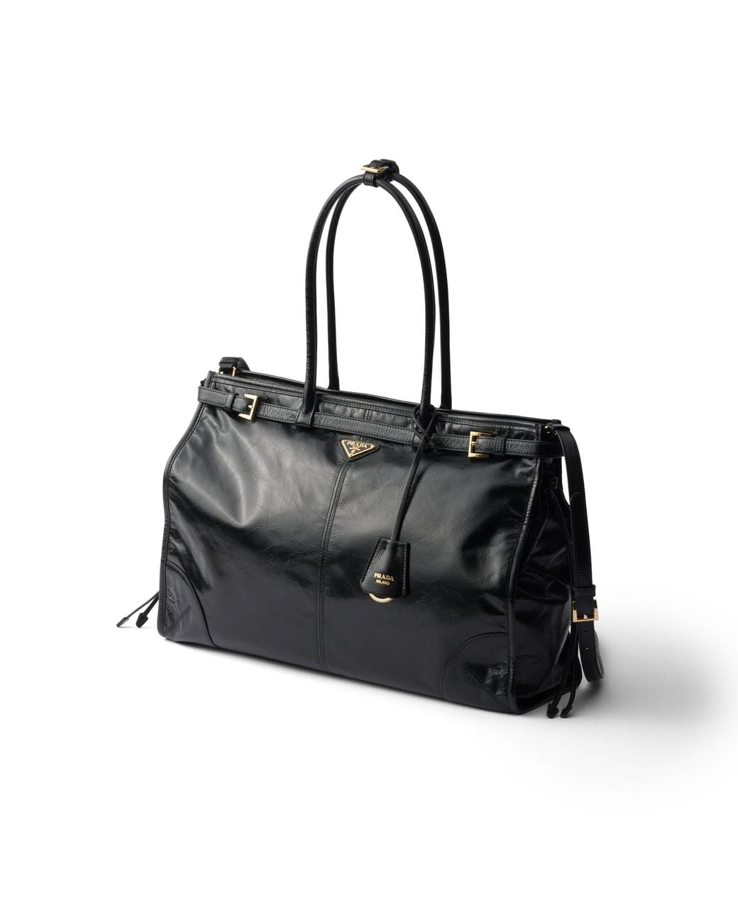 Prada Black Bonnie Extra Large Convertible Leather Shoulder Handbag