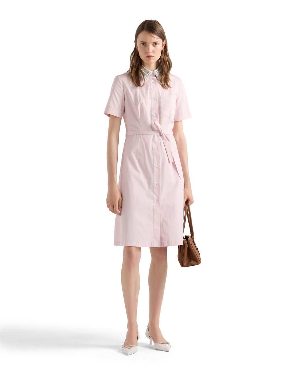 Prada Pink Embroidered Poplin Shirt Dress