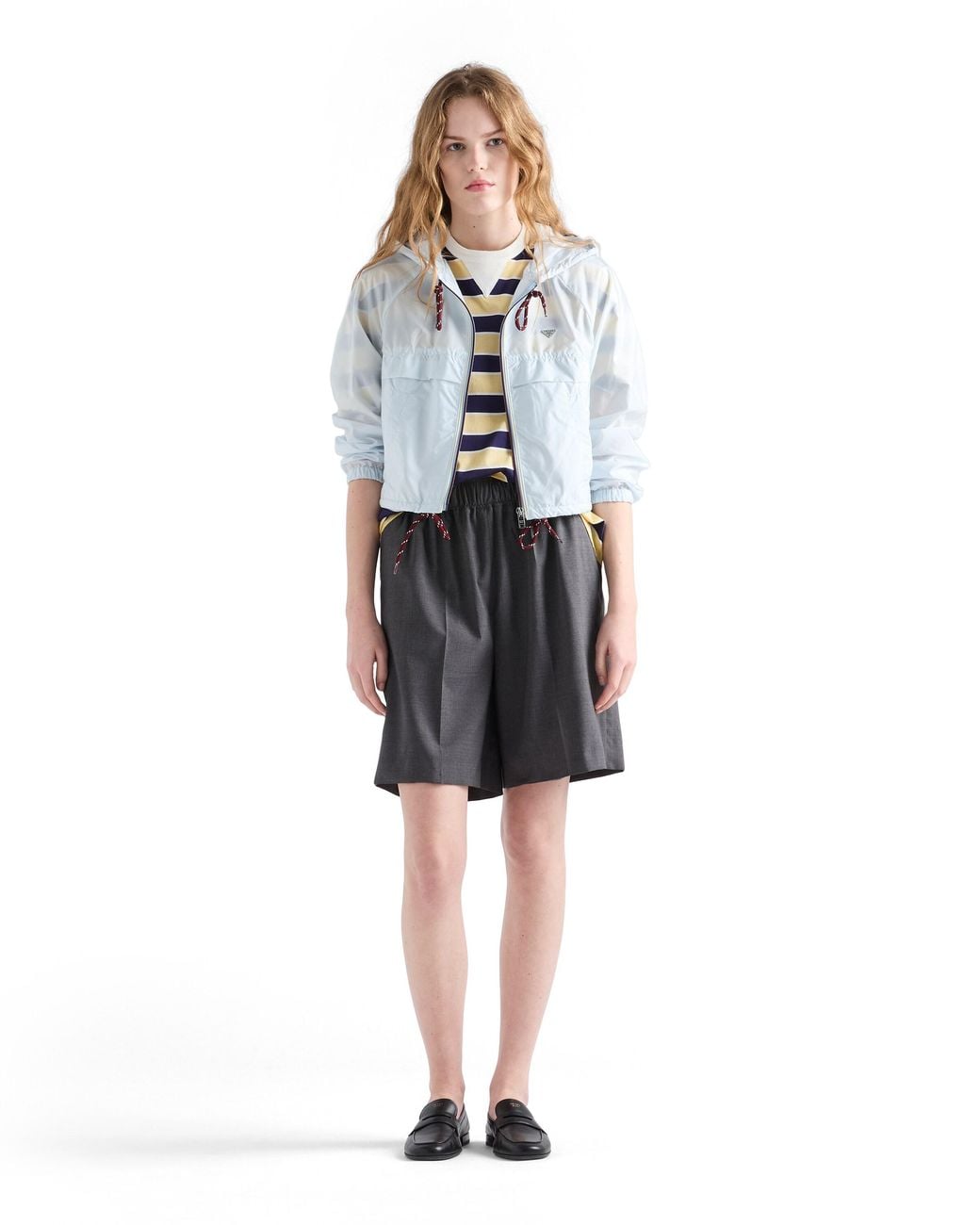 Prada Blue Cropped Re-Nylon Hooded Zip Jacket