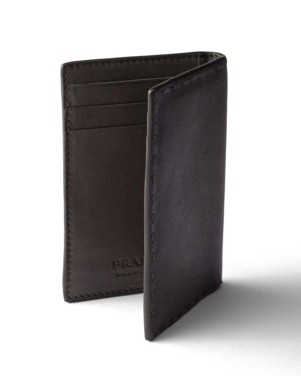 Prada Gray Antiqued Leather Card Holder for men