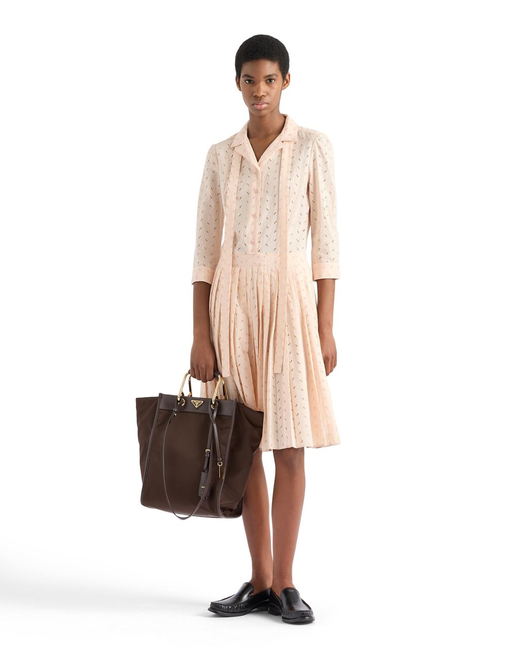 Prada Eyelet Lace Shirt Dress in Natural | Lyst UK