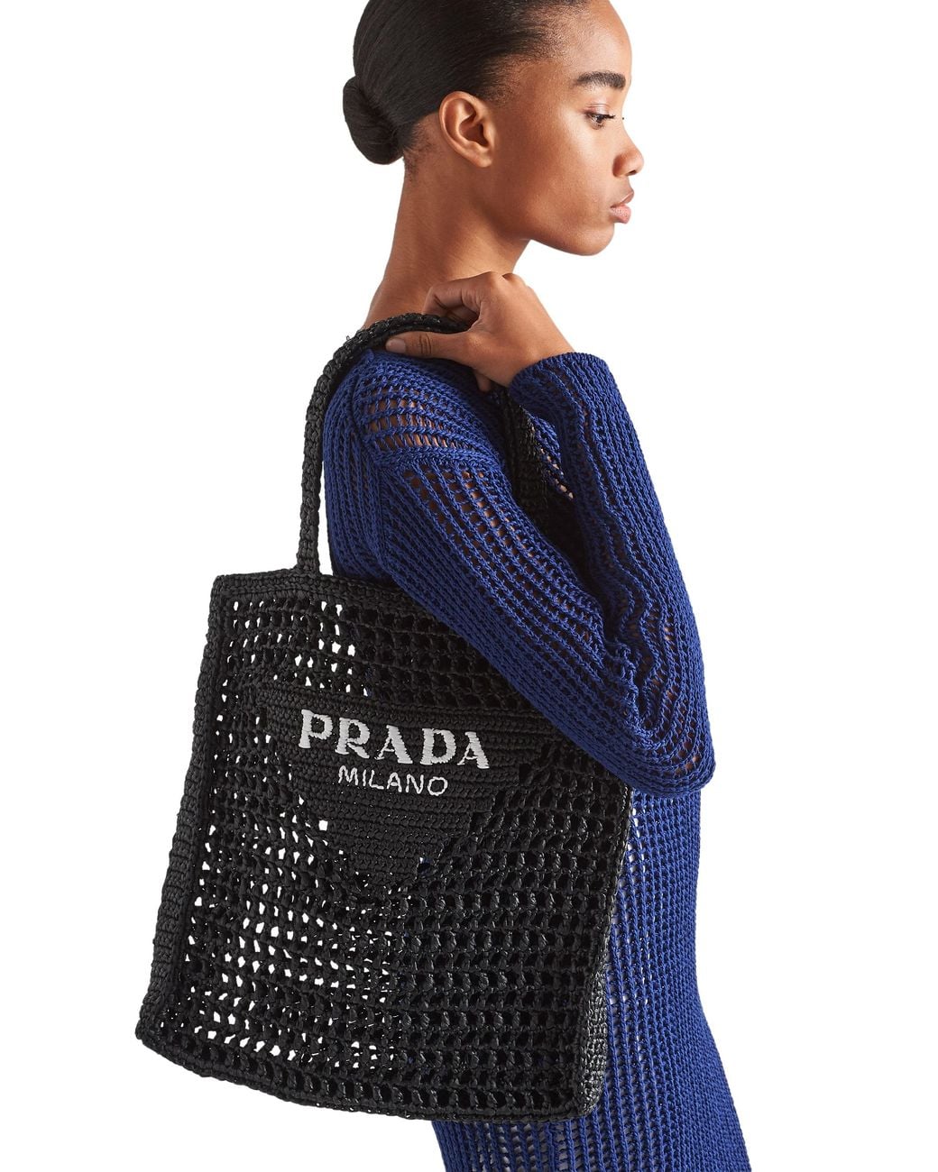 Prada Black Crochet Tote Bag