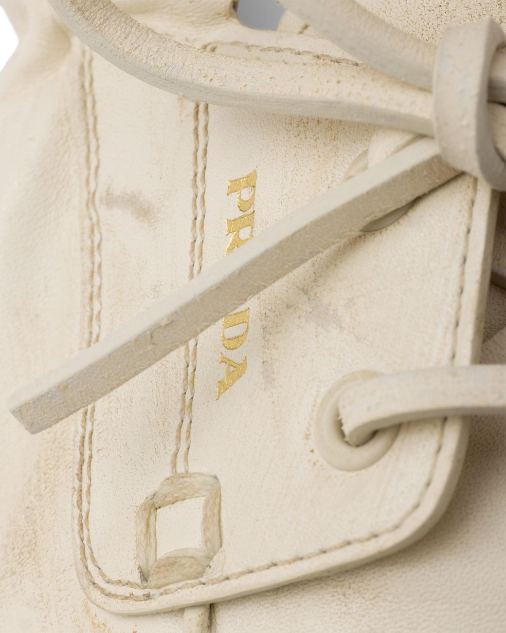 Prada White Shuffle Antiqued Leather Boat Shoes
