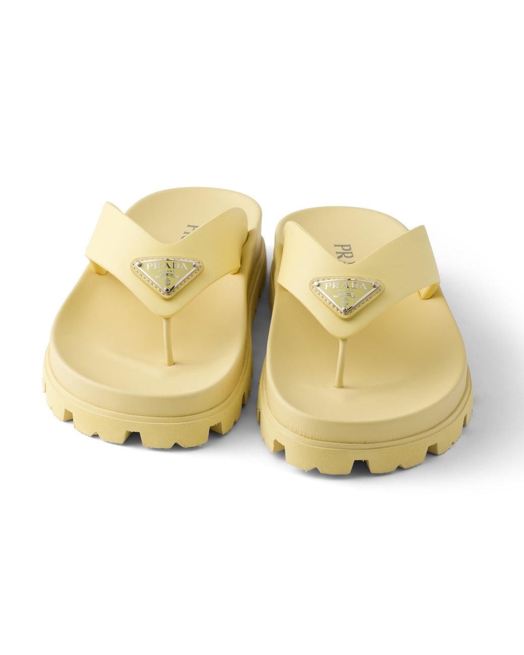 Prada Metallic Rubber Thong Sandals, Pollen, Size 36