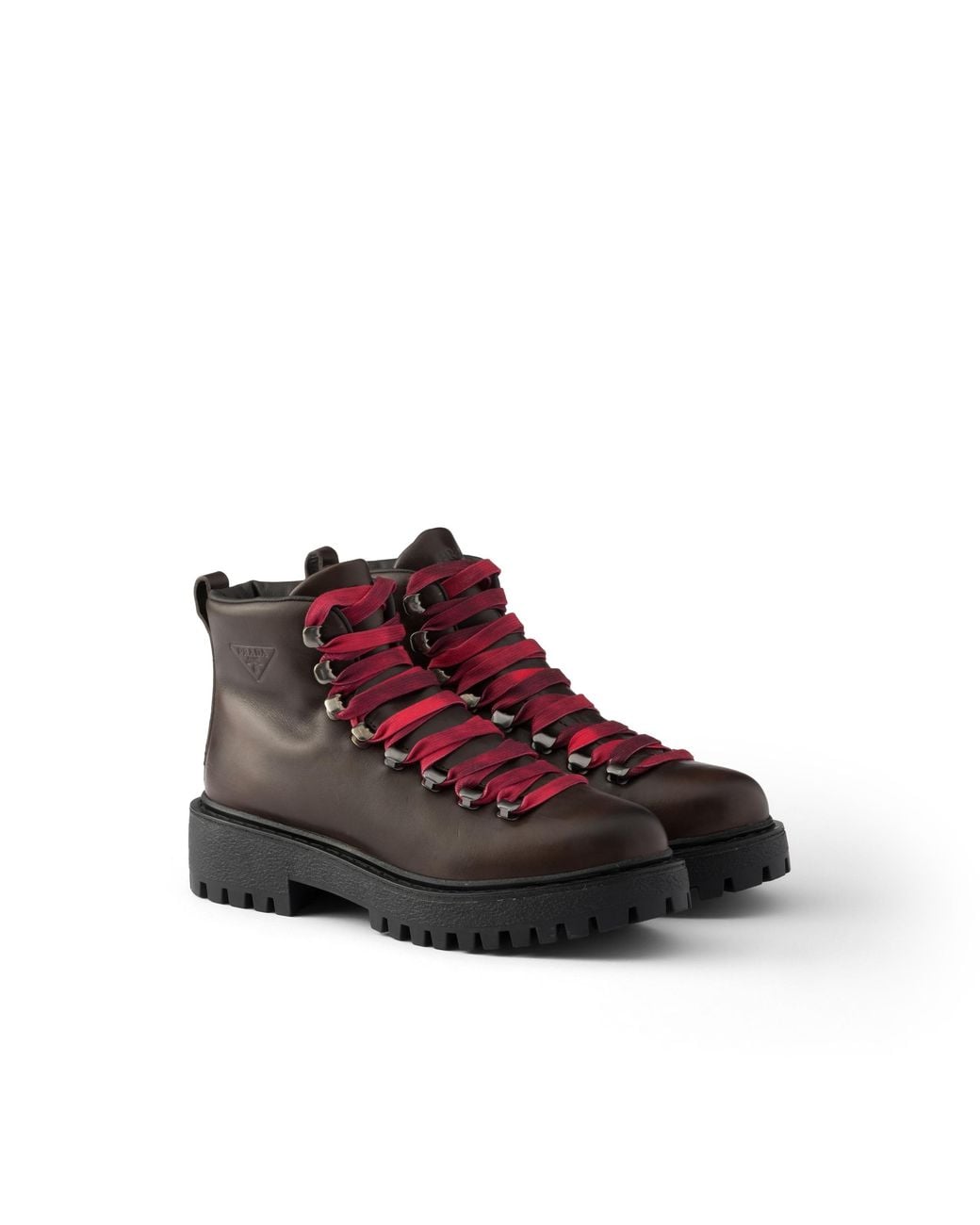 Prada Red Leather Lace-Up Booties