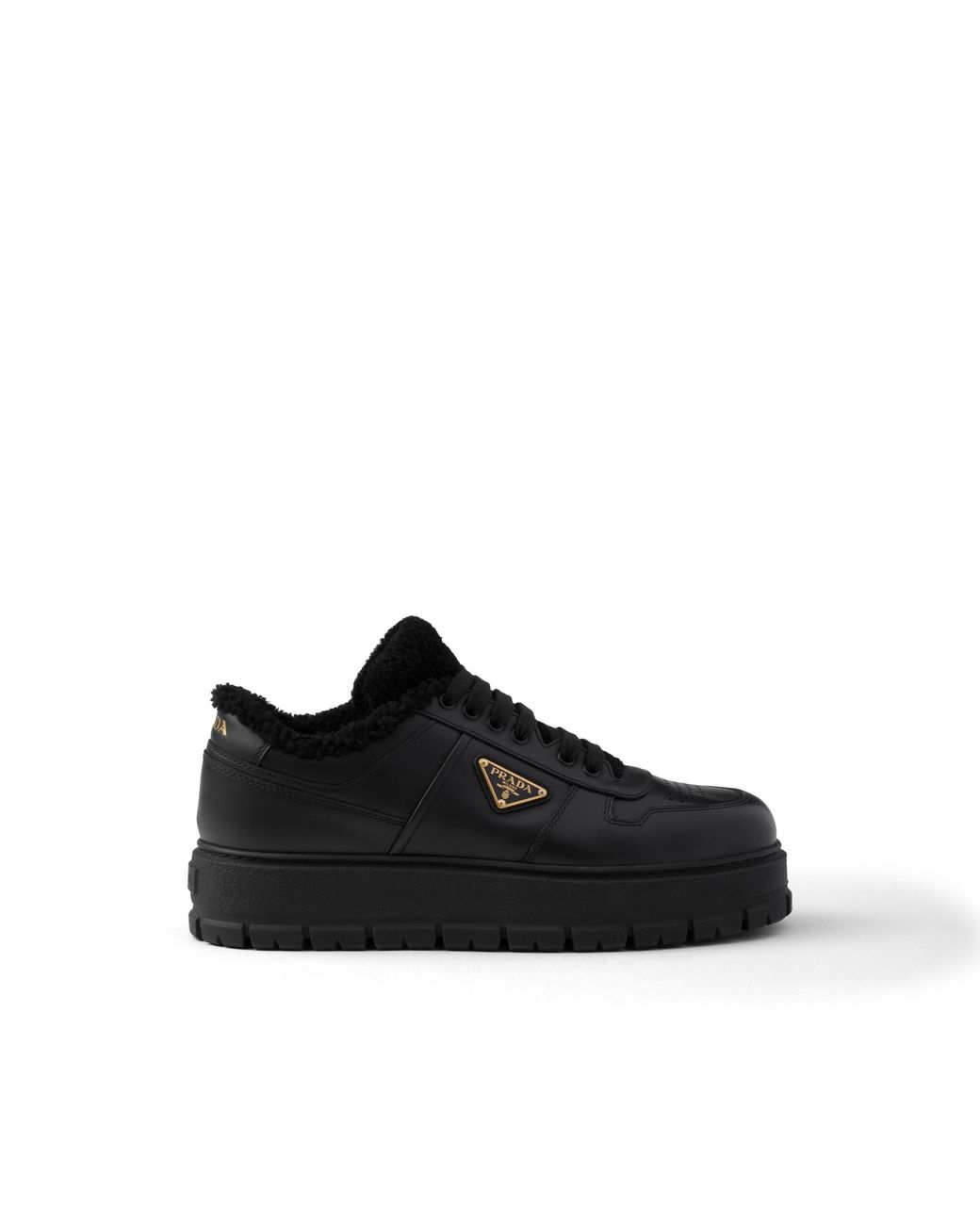 Prada Black Leather Laced Sneakers, Size 6 for men