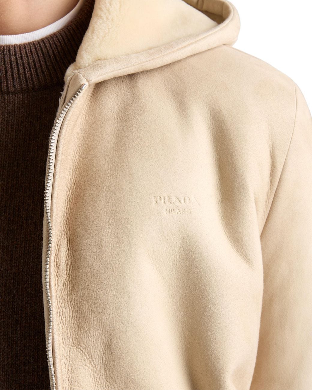 Prada Natural Shearling Bomber Jacket for men